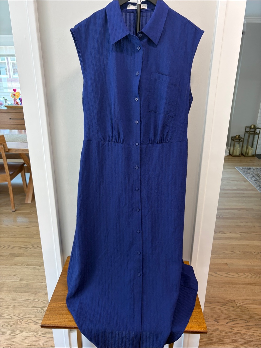 Sleeveless Button-Front Maxi Dress in Royal Blue